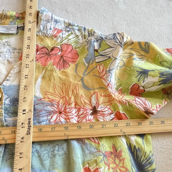 Hot Cotton Petite XL Hawaiian Tropical Floral Shirt Linen Blend Resort Cruise - Picture 4 of 8